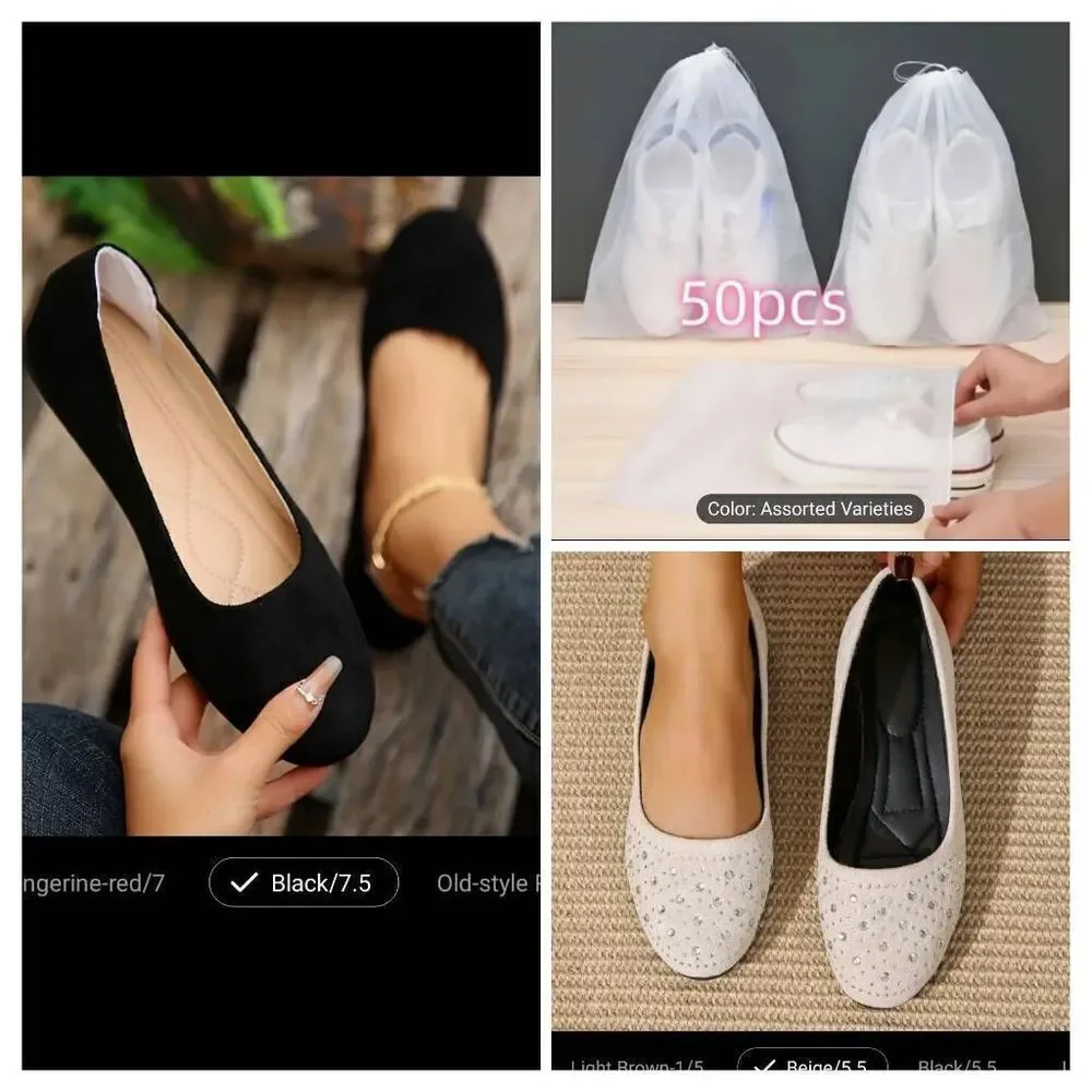 1 pair of Used flats or 30 storage shoe bags